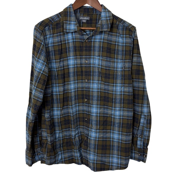 Eddie Bauer Mens M Cotton Flannel Shirt Button Down Cabincore Plaid Gorpcore - Picture 1 of 9